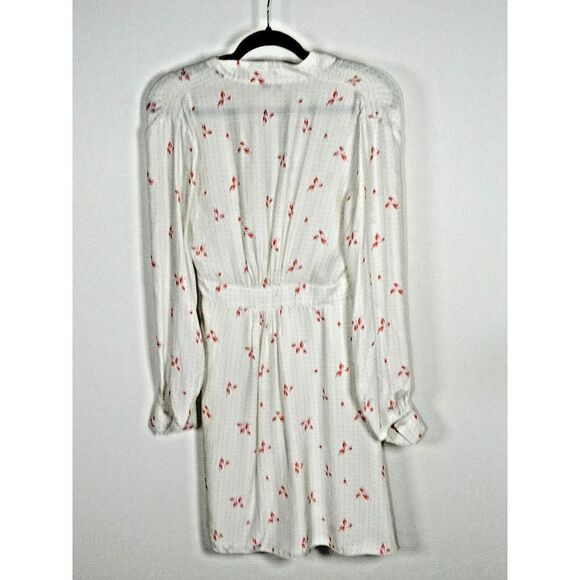 EQUIPMENT Femme Dress Size 4 Silk  Wrap White Red Polka Dots Floral Mini - Picture 3 of 12